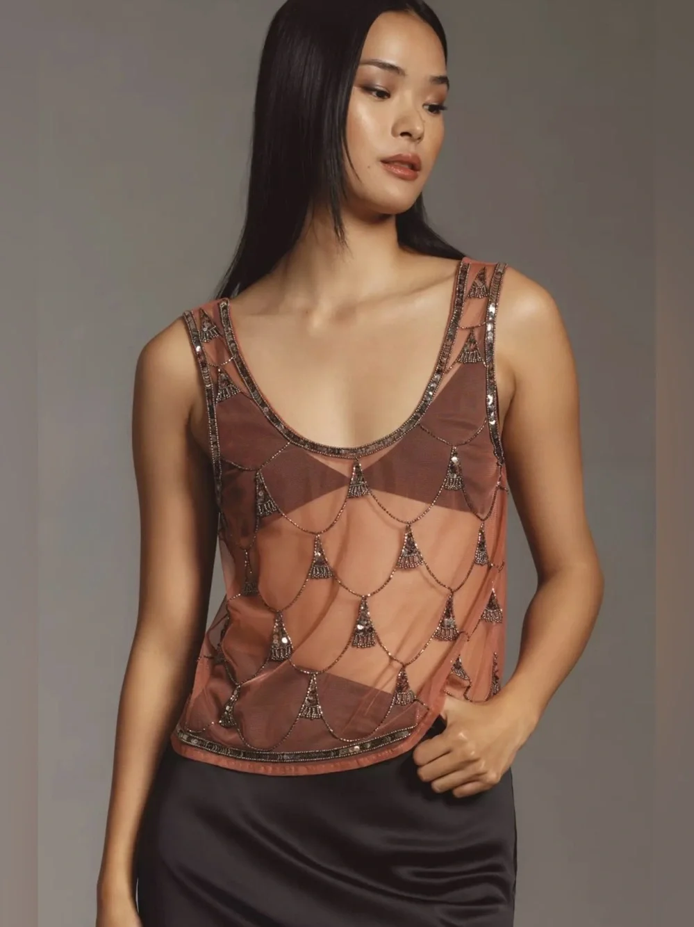 Anthropologie Mahila Beaded Sheer Tank Size S - Picture 1 of 9